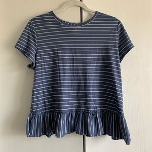 Abercrombie Blue and White Striped Flowy Tee